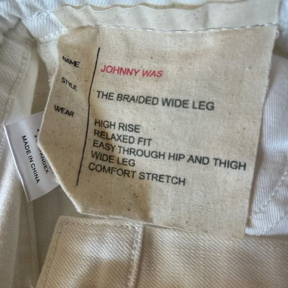 Johnny Was White High Rise Braided Wide Leg Jeans - Picture 12 of 13